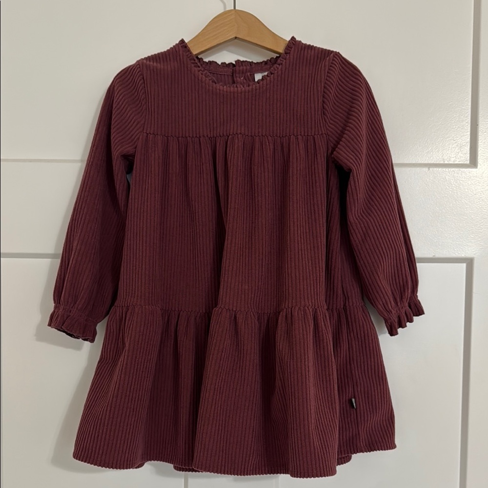 Burgundy Long Sleeve Kids Dress